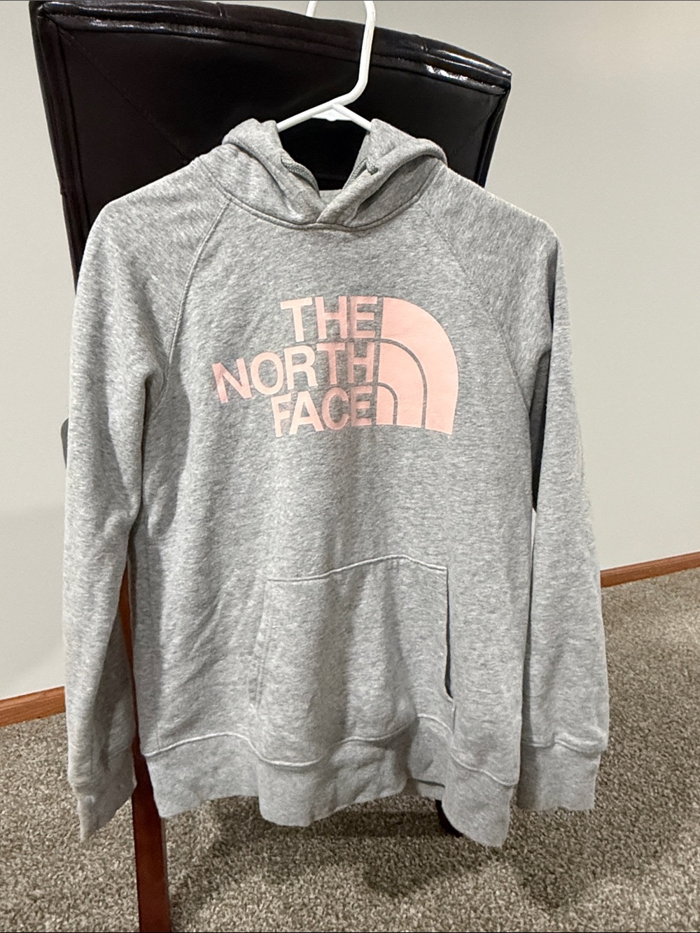 The North Face Gray Pullover Hoodie with Pink Logo